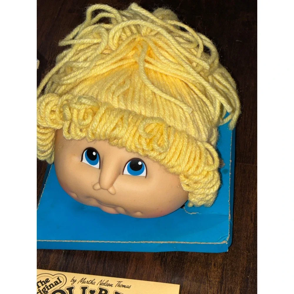 Vintage 1984 Martha Nelson Thomas Doll Baby Head Yellow Yarn Hair Blue Eyes Box